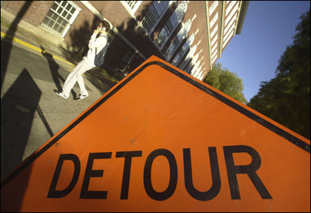 detour sign, pedestrian