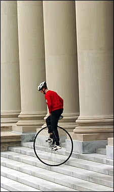 unicycling on Widener steps
