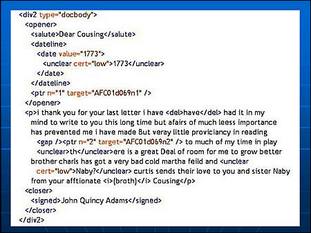 Adams letter marked up in XML