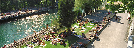 riverside sunbathers in