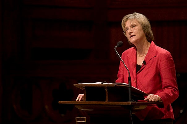 “While much of the world’s focus is so often on near-term results, we have a distinctive opportunity to take the long view — to see the issues of the moment in the light of history, and with eyes on a horizon beyond tomorrow’s headlines," President Drew Faust told the Sanders Theatre audience during her address to the Harvard community.