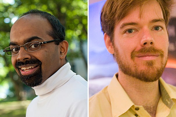 Two Harvard faculty members have been named recipients of prestigious MacArthur Foundation “genius” grants. Lola England de Valpine Professor of Applied Mathematics Lakshminarayanan Mahadevan (left) and Assistant Professor of Earth and Planetary Sciences Peter Huybers will both receive a no-strings-attached grant of $500,000.

