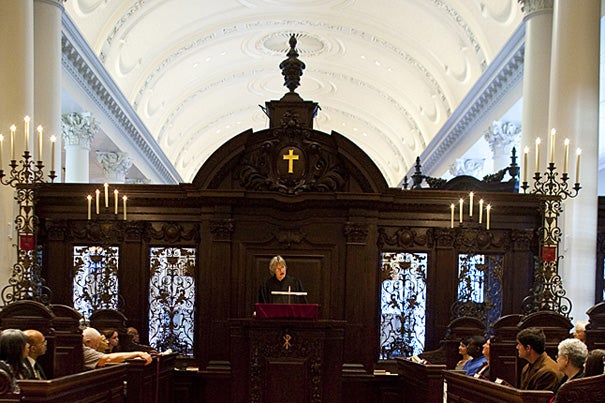 Following a tradition dating back at least to the 19th century, Harvard President Drew Faust spoke at the academic year’s first Morning Prayers service in Appleton Chapel.
