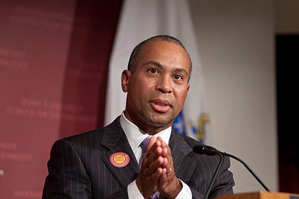 Gov. Deval Patrick '78, J.D. '82, shared his experience in both public service and the public spotlight during a forum at the Harvard Kennedy School. “We need you to articulate what the world should look like and then to work with us, all of us, to make it so,” he told his audience.