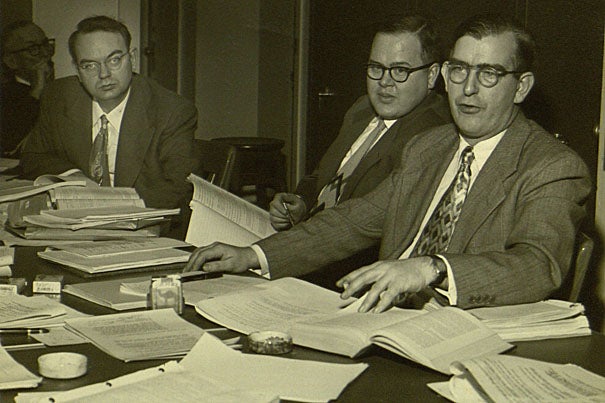 William Cochran (right) reviewing Kinsey Report data with Harvard statistics legend Frederick Mosteller (far left) and Princeton University statistics scholar John Tukey, who is famous for saying of statisticians: “We get to play in everybody’s backyard.”