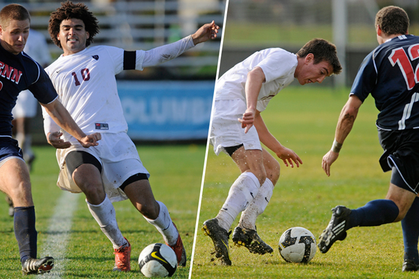 Crimson forwards Andre Akpan ’10 (left) and Brian Rogers ’13 have been named 2009 Ivy Player of the Year and Rookie of the Year, respectively.