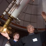 The Harvard-Smithsonian Center for Astrophysics’ Bruce Ward teaches Kuss Middle School students from Fall River, Mass., during a visit to the Harvard Observatory’s Great Refractor, Clark, and MicroObservatory telescopes.