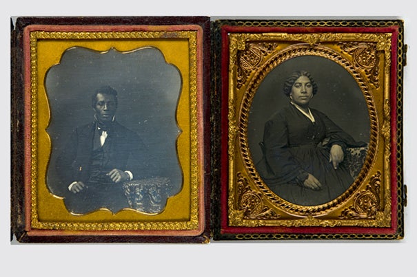 These two daguerreotypes, acquired in 2008 from a local dealer by the Harvard Art Museum’s Department of Photographs, are currently on display in a rotating exhibition space at Harvard’s Arthur M. Sackler Museum. The unidentified subjects, captured by an unknown artist, were likely taken in the 1840s or ’50s in an urban setting such as New York, Philadelphia, or Boston.