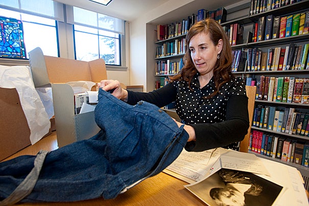 (Cambridge, MA - February 18, 2010) Marilyn Morgan, a Manuscript Cataloger for the Schlesinger Library posses for a portrait with a victorian era bathing suit. Staff Photo Kristyn Ulanday/Harvard University
