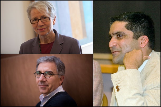 Christie McDonald (clockwise from top left), Rakesh Khurana, and Douglas Melton have been appointed House masters. “I’m tremendously pleased that such outstanding scholars — and talented, enthusiastic members of the Harvard community — will be taking on these important and influential roles,” said Harvard College Dean Evelynn M. Hammonds in making the announcement.