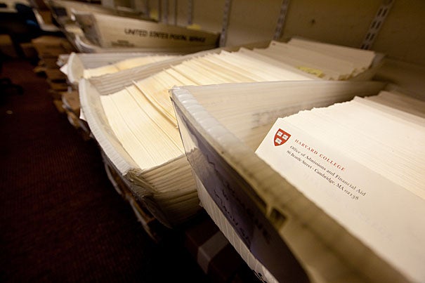 (Cambridge, MA.-- Wednesday, March 31, 2010)--   Admissions employees send 2,110 admission packets and rejection letters (pictured) to  high school seniors.   Staff Photo Rose Lincoln/Harvard News Office