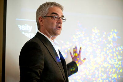 (Cambridge, MA - April 1, 2010) Medical Sociologist Professor Nicholas Christakis speaks to students in the Lowell House Junior Common Room as part of the Last Lecture Series about social networks and the connections between groups of people.  Staff Photo Kristyn Ulanday/Harvard University