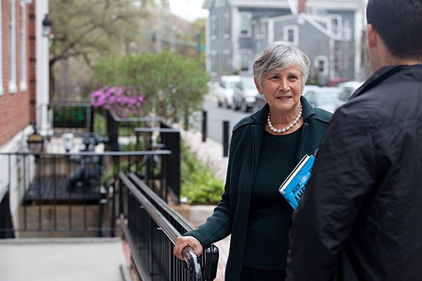 (Cambridge, MA.-- Tuesday, April 6, 2010)--  Author, Diane Ravitch outside Longfellow Hall where she discussed her new book, "The Death and Life of the Great American School System: How Testing and Choice Undermine Education," in Longfellow Hall at Harvard University School of Graduate Education.    Staff Photo Rose Lincoln/Harvard News Office