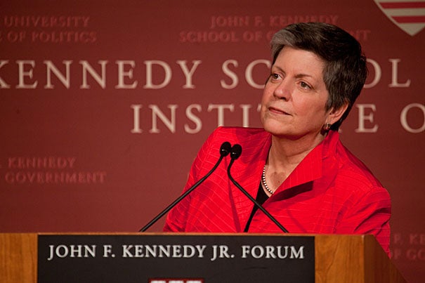 Secretary Janet Napolitano of the U.S. Department of Homeland Security urged Americans to “be prepared, not scared” in confronting domestic and international terrorism. Napolitano gave a speech and answered student questions during an appearance at the John F. Kennedy Jr. Forum. 