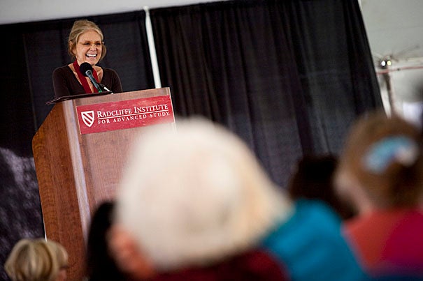 Gloria Steinem is awarded the Radcliffe Medal during the Radcliffe Institute annual luncheon in Radcliffe Yard at Harvard University.
