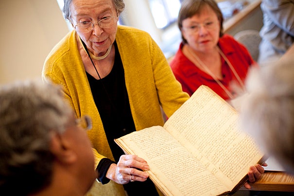 Barbara Ketcham Wheaton led an interactive, weeklong seminar in culinary history that featured a close look at centuries-old cookbooks from the Schlesinger Library's collection. 