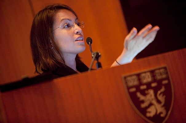 Galit Alter, assistant professor at Harvard Medical School, discusses her research during a symposium on HIV and AIDS.