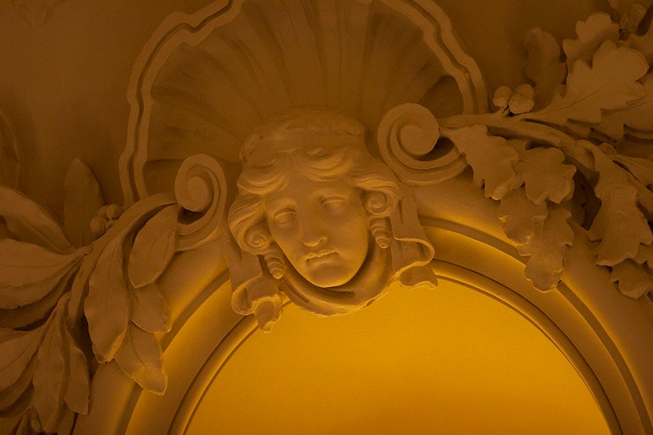 This angelic marble figure keeps watch in Widener Library. Stephanie Mitchell/Harvard Staff Photographer
