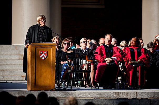 “Find that part of you that will take a chance on an idea or an ideal, the part of you that is willing to fail," President Drew Faust told the Class of 2014 during their convocation in Tercentenary Theatre. "Our job is to help make this willingness for risk and invention become second nature to you, so that your idea of success includes some failure, so that you allow yourselves to become uncomfortable as you try new things.” 