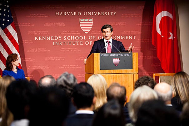 Ahmet Davutoglu, Turkey’s minister of foreign affairs: "“Each of us, we are representing humanity here, not individual nationalities.” Davutoglu addressed a packed Harvard Kennedy School forum Tuesday night.