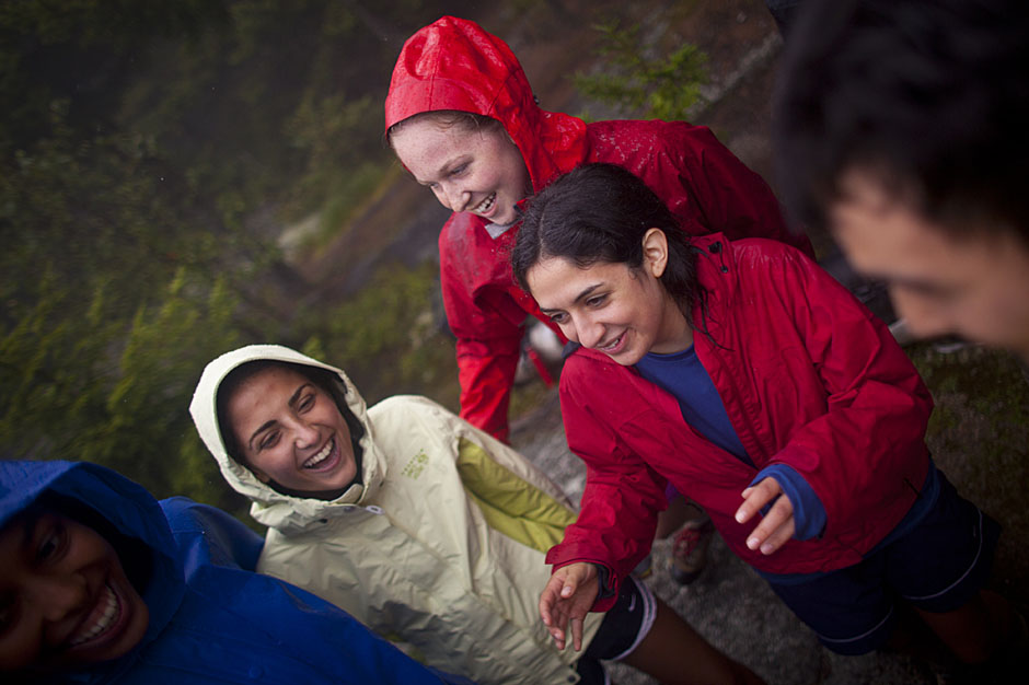 Trip 43 celebrates a wet but well-fought victory in a game of "Zoo" against Trip 42 on the summit. 
Justin Ide/Harvard Staff Photographer