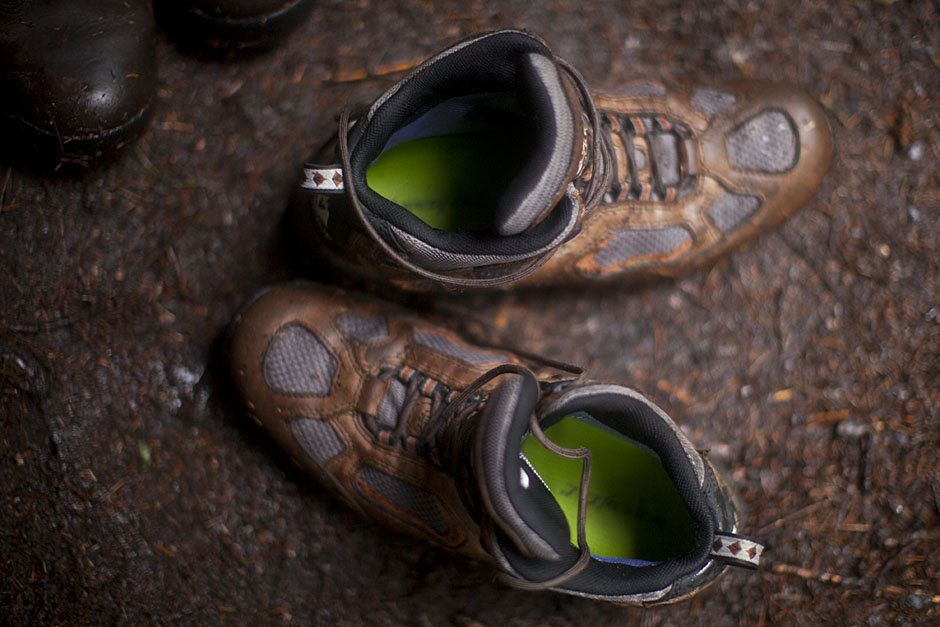 Four days of rain make for wet and grimy boots in camp.   
Justin Ide/Harvard Staff Photographer