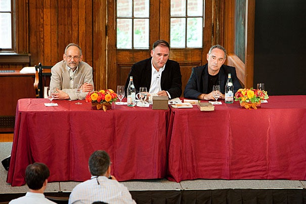 The first event was held in September, with more than 200 faculty members gathering for a talk with world-renowned chef Ferran Adria (far right). Other panelists included Harold McGee (left) and Jose Andres (center).