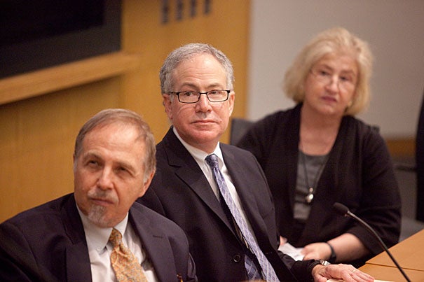 Arthur Kleinman (from left), director of the Harvard University Asia Center, Allan Brandt, dean of the Harvard Graduate School of Arts and Sciences, and Carole Vance of Columbia University were among the panelists at the conference "Sex Work in Asia."