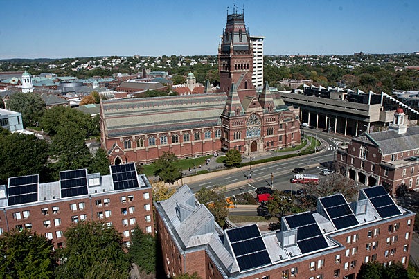 “I love knowing that my hot water comes from solar panels on my dorm. It is a great idea,” said Canaday Hall resident Jody Heck ’14. The freshman dorm has been outfitted with solar panels — part of a solar thermal and steam tunnel heat-recovery project that’s expected to supply at least 60 percent of domestic hot water for all buildings in the Yard.