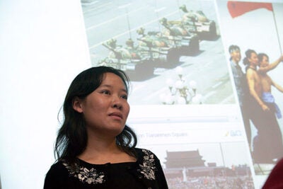 Twenty-one years ago, when Rowena He wore a black armband as a gesture of mourning on the day after the Tiananmen Square violence, she recalls being told, “If you don’t take that off, no one will protect you.” Now she is teaching a freshman seminar, “Rebels With a Cause: Tiananmen in History and Memory,” that tackles the infamous Chinese protests. 