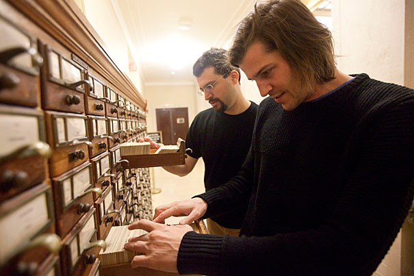Researchers have been tracking the frequency with which words appear in books, allowing scholars the ability to more precisely quantify a wide variety of cultural and historical trends. Leading the four-year effort are Harvard's Jean-Baptiste Michel (foreground), a postdoctoral researcher in the Department of Psychology and Program for Evolutionary Dynamics, and Erez Lieberman Aiden, a junior fellow in Harvard’s Society of Fellows.
