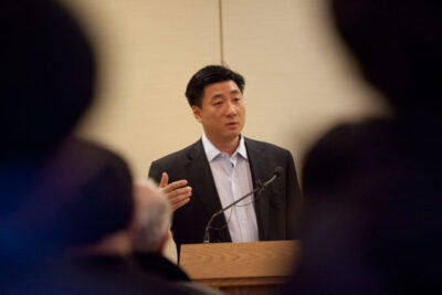 At a Fairbank Center for Chinese Studies' lecture,  activist and publisher Bao Pu addresses the recent events surrounding the awarding of the 2010 Nobel Peace Prize to Communist Party critic Liu Xiaobo. The backlash against Liu, Bao said, is based on the “myth” that China is at ideological odds with the West. While China has embraced liberal economic reforms, the ruling Communist Party has not tolerated Liu’s outspoken support for Western democratic values.