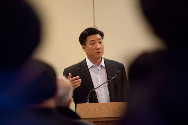 At a Fairbank Center for Chinese Studies' lecture,  activist and publisher Bao Pu addresses the recent events surrounding the awarding of the 2010 Nobel Peace Prize to Communist Party critic Liu Xiaobo. The backlash against Liu, Bao said, is based on the “myth” that China is at ideological odds with the West. While China has embraced liberal economic reforms, the ruling Communist Party has not tolerated Liu’s outspoken support for Western democratic values.