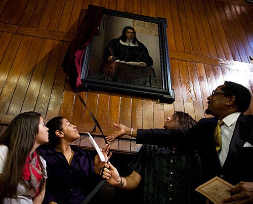 "I am happy that our Native American students are pleased with the portrait, and have requested that it be hung in Annenberg Hall so that future classes of Harvard students will be made aware of the Native American presence at Harvard since its creation,” said S. Allen Counter (right), director of the Harvard Foundation.