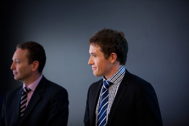 Chris Arnott (left), managing director of Alluvium Consulting, which advises governments on water issues, and Will Fargher, general manager of the Australian National Water Commission’s Water Markets and Efficiency Group, described the recent reforms enabling market-based selling of water rights in Australia that have dramatically increased the efficiency of the country’s water supply system.