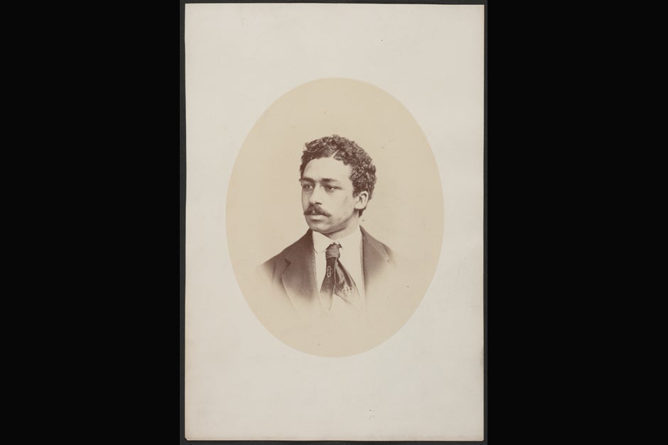 Richard T. Greener was the first black to enter the College and to complete the undergraduate curriculum with an A.B. in 1870 (“winning the chief prizes in writing and speaking along the way”). He was not, however, the first black to be admitted, a distinction belonging to Beverly Garnett Williams, in 1847. (He died just before the academic year began and thus never entered the College.) Photo ca. 1870. Credit: Harvard University Archives, call # HUP Greener, R.T. (2a)