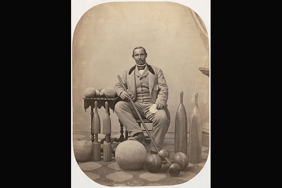 Professional boxing teacher A. Molyneaux Hewlett becomes superintendent of Harvard’s new College Gymnasium and a gymnastics teacher. The first African American on Harvard’s staff, Hewlett remains until his death in 1871. Photo ca. 1860. Credit: Harvard University Archives, call # HUP Hewlett, A. Molyneaux (3a)