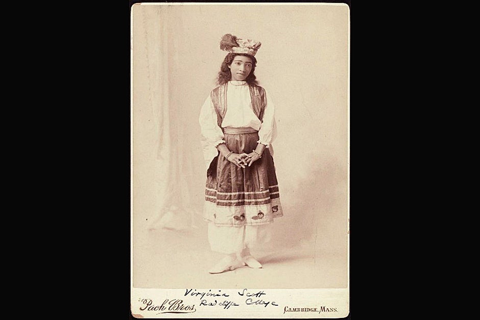Alberta Virginia Scott, A.B. 1898, the first African-American graduate of Radcliffe, in a special dress for a class celebration. Photo ca. 1898. Credit: Schlesinger Library, Radcliffe Institute, Harvard University (http://www.radcliffe.edu/schles/)