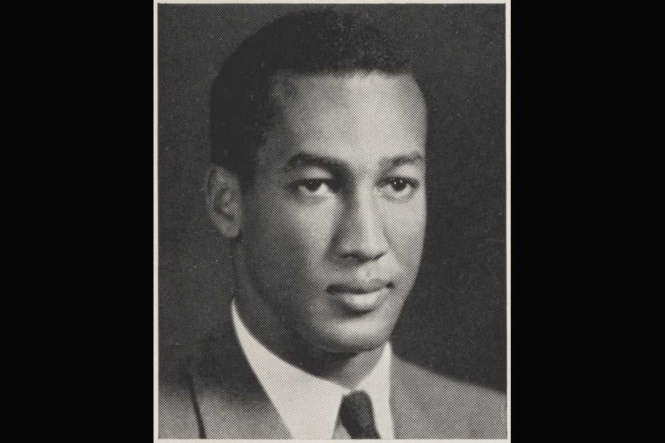 This 1943 yearbook close-up shows Drue King, whose membership in the 1941 Harvard Glee Club sparked a debate about segregation that contributed to the desegregation of venues for college musical groups touring the South. Credit: Harvard University Archives, call # HUD 343.04