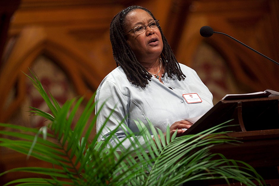 Evelynn M. Hammonds, dean of Harvard College, offers an official welcome to the families of the Class of 2014 inside Sanders Theatre. Hammonds began her tenure as dean of Harvard College on June 1, 2008 and is the first African-American woman to be appointed to that position. The late Archie Epps (1937-2003) was named assistant dean of Harvard College in 1964. He served as dean of students from 1971 to 1999 and was one of the first high-ranking African-American administrators at Harvard.