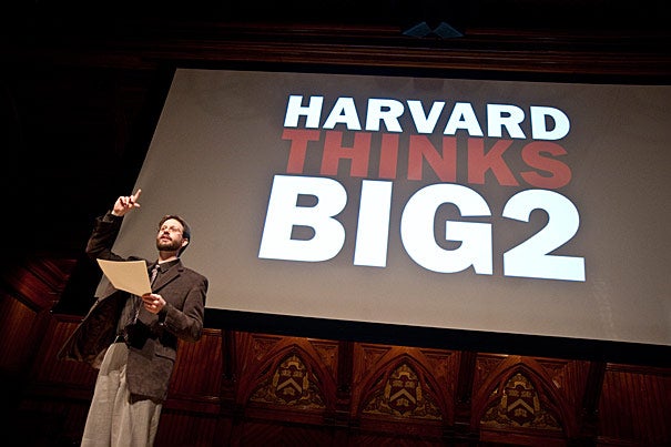 The second annual Harvard Thinks Big, a student-organized discussion in which 10 speakers have 10 minutes to explore a topic near and dear to their hearts, brought a crowd to Sanders Theatre on Feb. 17. Capturing the stage was lecturer in music Richard Beaudoin, whose topic was "Experiencing Time in Music." 