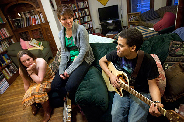 “My academic work focuses on how music can be a means to promote social cohesion and also express political protest,” said Christopher Johnson-Roberson '11 (far right). “The jam sessions at the co-op represent a synthesis of all the components of the community that I appreciate.”
