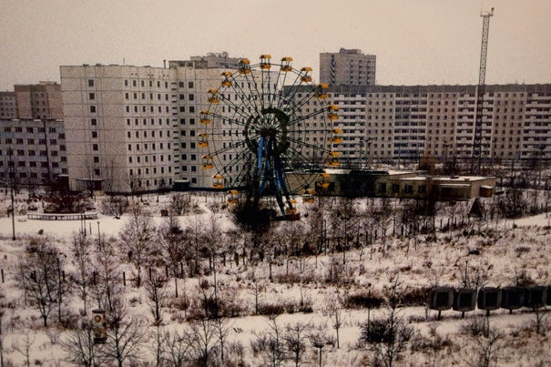 Twenty-five years later, Chernobyl remains a deserted city in northern Ukraine. Nearby, 350,000 people were evacuated, including 50,000 from Prypiat, a workers’ city a few kilometers away. To this day, it is a spooky ghost town, whose abandoned ferris wheel has become an iconic image of sudden disaster. “The Day the Ferris Wheel Stood Still” by Tania D’Avignon is among the images on exhibit at the Knafel Building’s Fischer Commons through Aug. 12.


