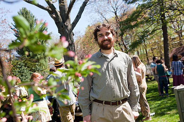 "I’ve learned a lot through my study of environmental ethics here at Harvard, but the garden has really been where the rubber meets the road, or more appropriately, the shovel meets the soil. Through a lived relationship with this community of plants, animals, and people, I’ve come to be me," said Harvard Divinity School student Tim Severyn, seen here at the School's Community Garden.