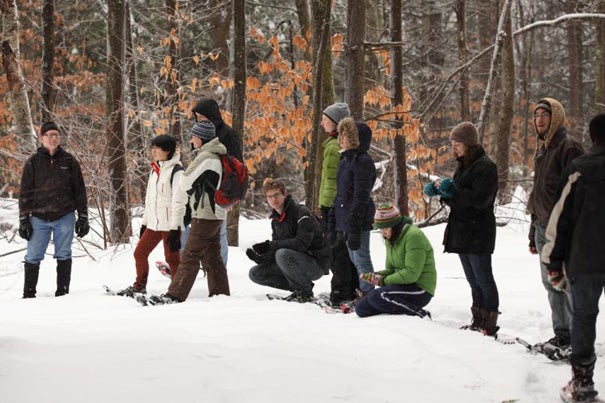Last winter, the January Innovation Fund supported a group of 10 undergraduates from a range of concentrations to attend a Harvard Forest course in Petersham, Mass. The students strapped on snowshoes to explore beaver lodges, learned about local botany, and pulled an icy sample from a frozen bog for a hands-on lesson in “paleoecology.”