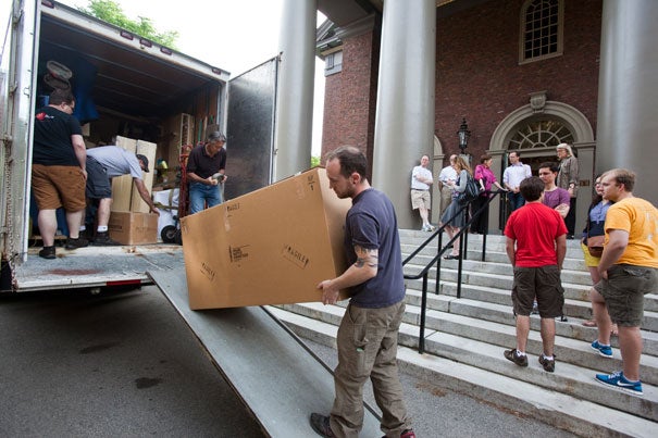 Members of the Memorial Church’s congregation and staff, along with members of the Harvard community, helped move the first of four deliveries of the 16-ton, new Fisk Opus 139 organ's thousands of parts.