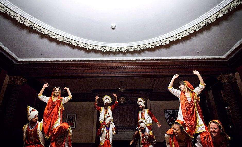 Students from Harvard Bhangra perform an energetic dance that draws from Punjabi culture and rhythms. Stephanie Mitchell/Harvard Staff Photographer
