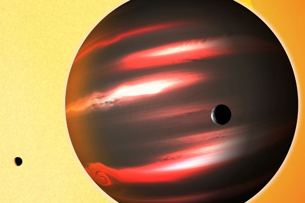 The distant exoplanet TrES-2b, shown here in an artist's conception, reflects less than 1 percent of the light that falls on it, making it blacker than any planet or moon in our solar system. 
