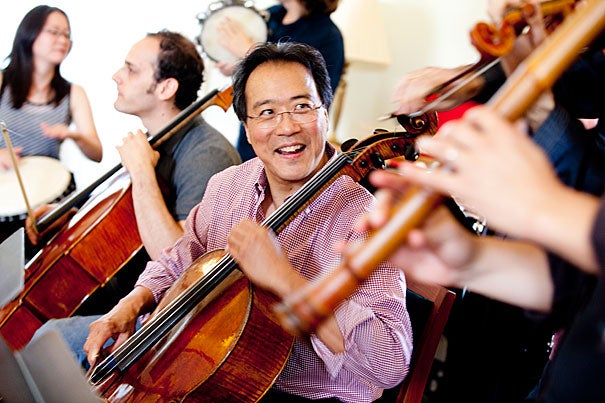 Cellist Yo-Yo Ma and the Silk Road Project performed and answered questions in the Spangler Center at Harvard Business School (HBS). In collaborating with HBS, the ensemble hopes to engage with and learn from future business leaders focused on social entrepreneurship. 
