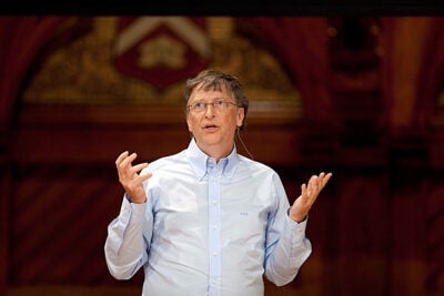 To celebrate the University’s 375th anniversary, Bill Gates’ address at Commencement — as well excerpts of other famous addresses — will play on loop from trees in Harvard Yard as part of a project called Harvard Voices. The selections reflect Harvard’s collective memory and continuing dialogue of ideas.